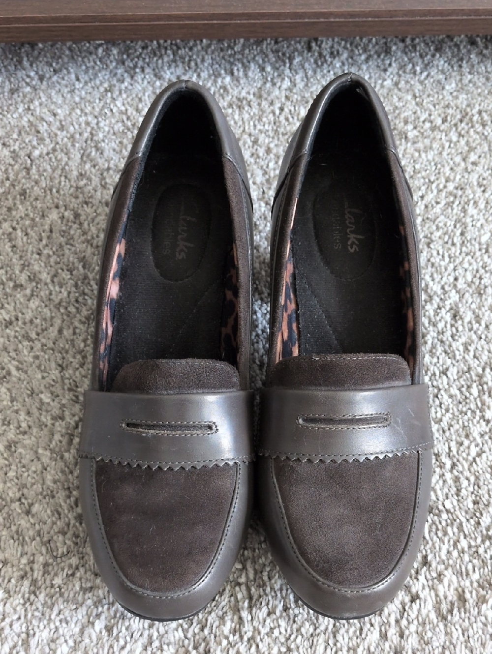 Clarks Women's Dark Brown Suede & Leather Slip-On Loafers